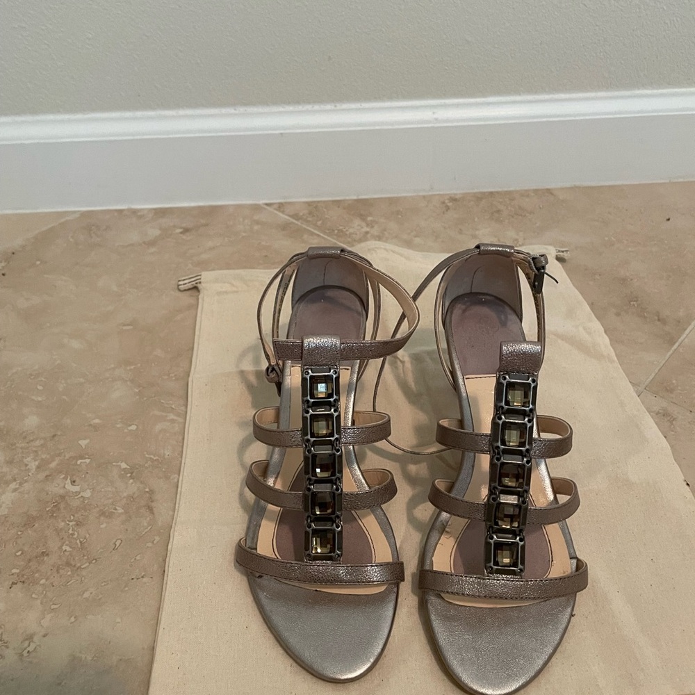 Isola heels size 6.5 metallic letter sandals